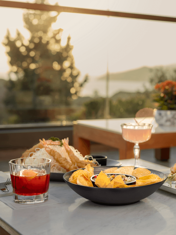 A selection of cocktails and bar snacks for guests to enjoy at D Maris Bay resort from one of the 8 bars and 3 lounges for guests to enjoy.